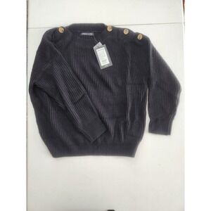 Hufuded Women Black Knit Sweater Buttons Shoulder Crew Neck Long Sleeve M